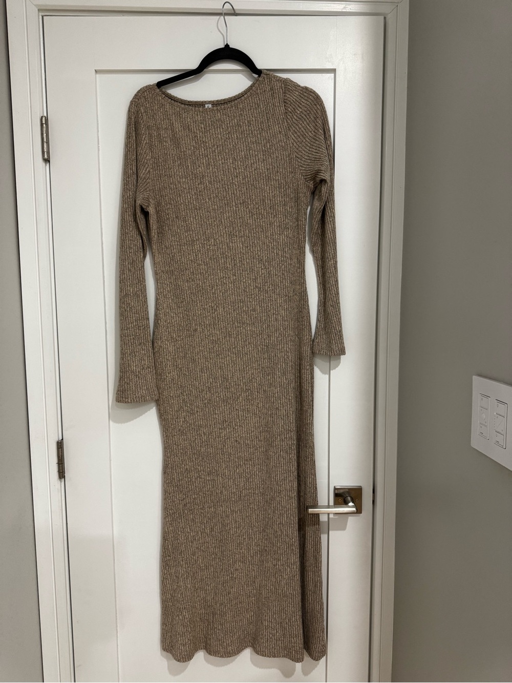 Long Ribbed Knit Maxi Dress in Taupe